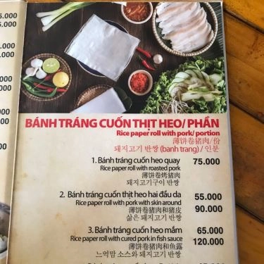 Thực đơn- Quán Ăn Đặc Sản Mì Quảng Bà Mua - Nguyễn Văn Thoại