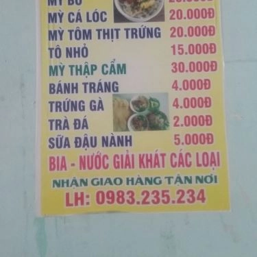 Thực đơn- Quán Ăn Mì Quảng Bé Liên