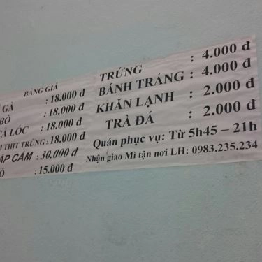 Thực đơn- Quán Ăn Mì Quảng Bé Liên
