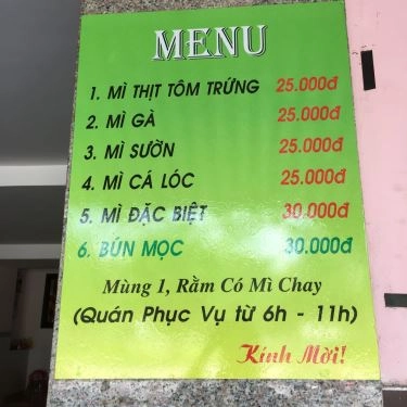 Thực đơn- Quán Ăn Mì Quảng - Chung Cư Tây Thạnh