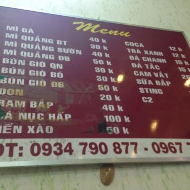 Thực đơn- Quán Ăn Mì Quảng Quỳnh Khương
