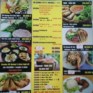 Thực đơn- Quán Ăn Mì Quảng Ếch Bếp Trang - Hà Bổng
