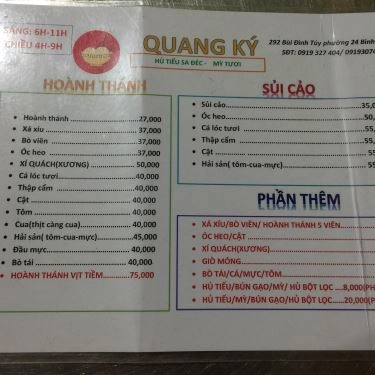 Thực đơn- Quán Ăn Mì Quang Ký - Hủ Tiếu Mì Sa Đéc