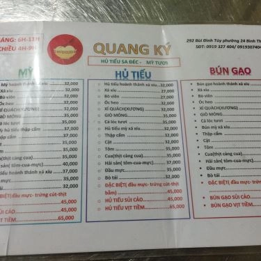 Thực đơn- Quán Ăn Mì Quang Ký - Hủ Tiếu Mì Sa Đéc