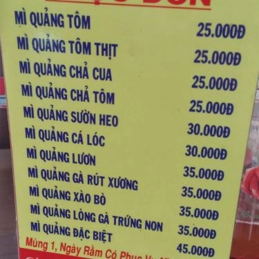 Thực đơn- Quán Ăn Mì Quảng Mỹ Sơn - Hồng Lạc