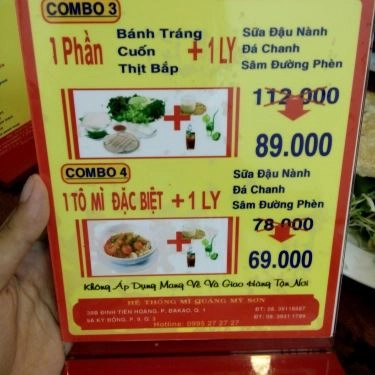 Thực đơn- Quán Ăn Mì Quảng Mỹ Sơn - Kỳ Đồng