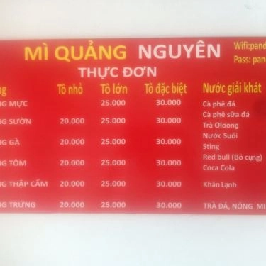 Thực đơn- Quán Ăn Mì Quảng Nguyên