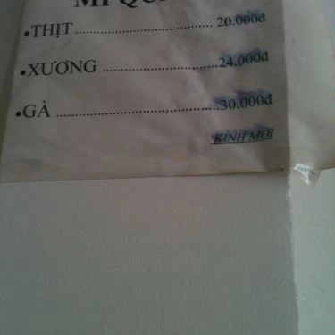 Thực đơn- Quán Ăn Mì Quảng - Nguyễn Đình Khơi