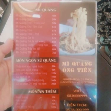 Thực đơn- Quán Ăn Mì Quảng Ông Tiến