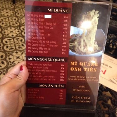 Thực đơn- Quán Ăn Mì Quảng Ông Tiến