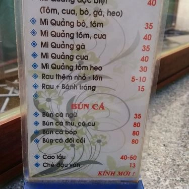 Thực đơn- Quán Ăn Mì Quảng Phú Hương