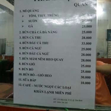 Thực đơn- Quán Ăn Thành Đạt - Mì Quảng & Bún Chả Cá Đà Nẵng