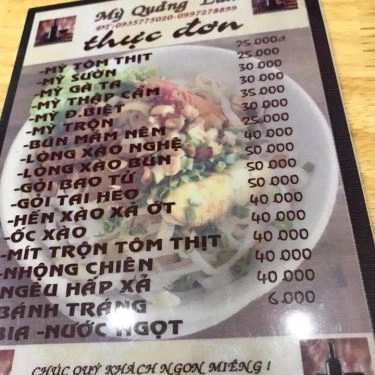 Thực đơn- Quán Ăn Mì Quảng Lan - Thoại Ngọc Hầu