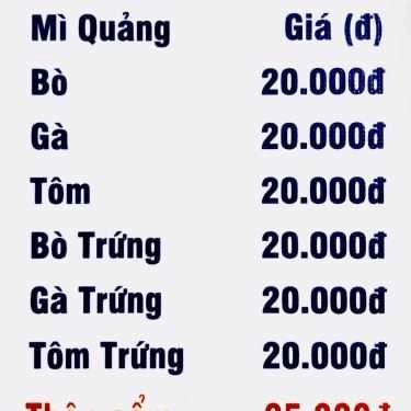 Thực đơn- Quán Ăn Mì Quảng Trang