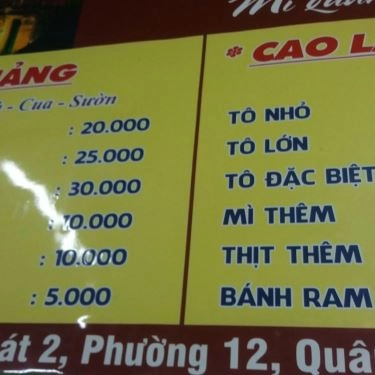 Thực đơn- Quán Ăn Mì Quảng Trí Hội An - Bàu Cát 2