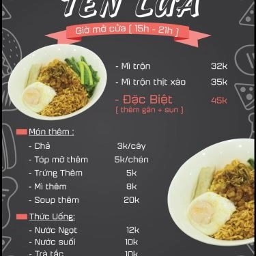Thực đơn- Quán Ăn Mì Trộn Tên Lửa
