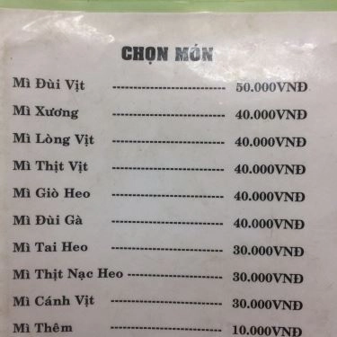 Thực đơn- Quán Ăn Mì Vịt Phan Thiết Bà Phượng - Lê Hồng Phong