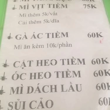 Thực đơn- Quán Ăn Mì Vịt Tiềm Chí Phát - Nguyễn Văn Nghi