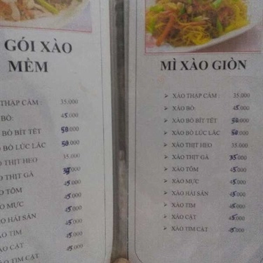 Thực đơn- Quán Ăn Mì Xào Nhiêu Lộc