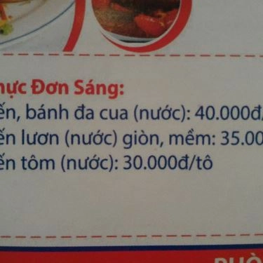 Thực đơn- Quán Ăn Miến Cua Biển & Kem Nga