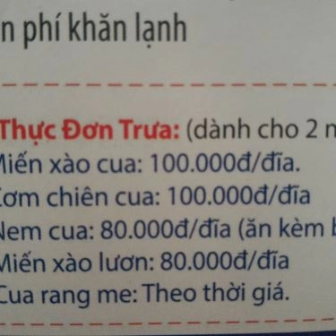Thực đơn- Quán Ăn Miến Cua Biển & Kem Nga