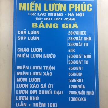 Thực đơn- Quán Ăn Miến Lươn Phúc