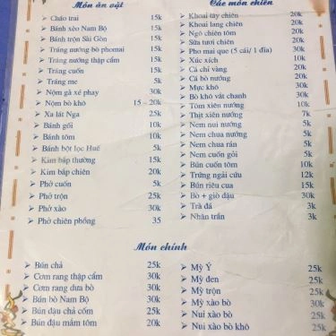 Thực đơn- Quán Ăn Miến Trộn - Tôn Thất Tùng