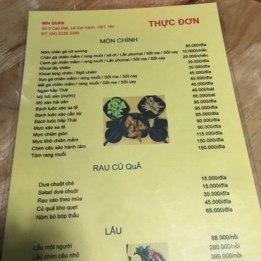 Thực đơn- Quán Ăn MIN - Lẩu Sạch & Chân Cánh Gà