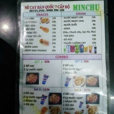 Thực đơn- Quán Ăn MinChu - Mì Cay Hàn Quốc - Hàn Thuyên