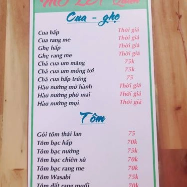 Thực đơn- Quán Ăn Mỏ Lết Quán - Hải Sản Tươi Sống