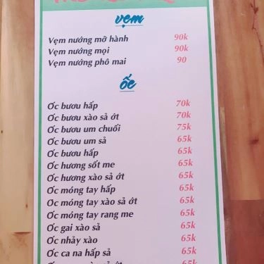 Thực đơn- Quán Ăn Mỏ Lết Quán - Hải Sản Tươi Sống
