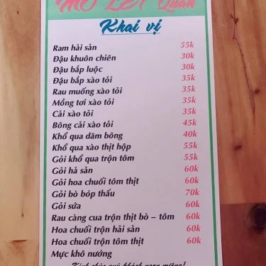 Thực đơn- Quán Ăn Mỏ Lết Quán - Hải Sản Tươi Sống