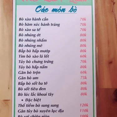 Thực đơn- Quán Ăn Mỏ Lết Quán - Hải Sản Tươi Sống