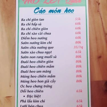 Thực đơn- Quán Ăn Mỏ Lết Quán - Hải Sản Tươi Sống
