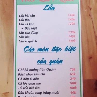 Thực đơn- Quán Ăn Mỏ Lết Quán - Hải Sản Tươi Sống