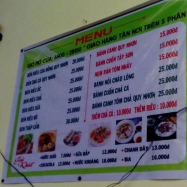 Thực đơn- Quán Ăn Mộc Liên - Bún Riêu Cua Đồng & Bún Bắp Bò