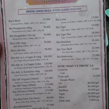 Thực đơn- Nhà Hàng Mộc Miên Beer Garden