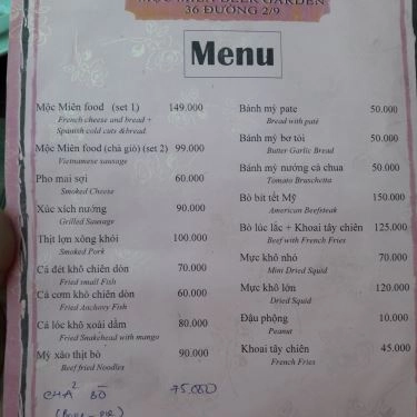Thực đơn- Nhà Hàng Mộc Miên Beer Garden