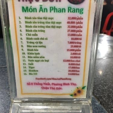 Thực đơn- Quán Ăn Món Ăn Phan Rang