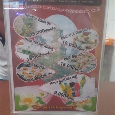 Thực đơn- Quán Ăn Món Ngon Huế - Tân Sơn Nhì