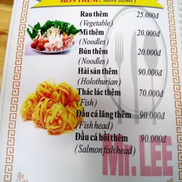 Thực đơn- Nhà Hàng Mr. Lee Restaurant - Hải Sản & Lẩu