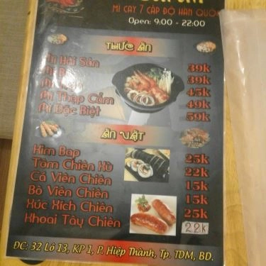 Thực đơn- Quán Ăn Sarah - Mì Cay 7 Cấp Độ Hàn Quốc