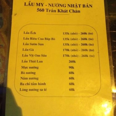 Thực đơn- Quán Ăn My Quán - Lẩu & Nướng