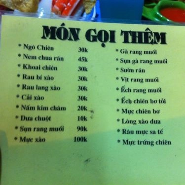 Thực đơn- Quán Ăn My Quán - Lẩu & Nướng