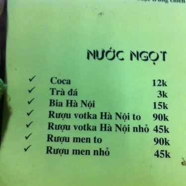 Thực đơn- Quán Ăn My Quán - Lẩu & Nướng