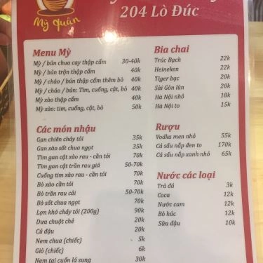 Thực đơn- Quán Ăn Mỳ Quân - Mì Chua Cay