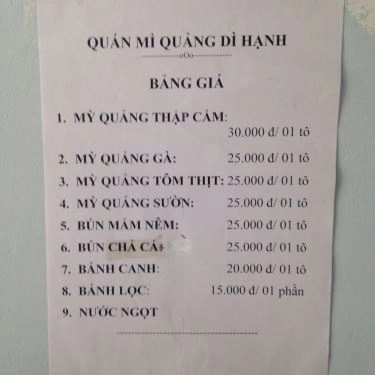 Thực đơn- Quán Ăn Mì Quảng Dì Hạnh - Lê Văn Lương