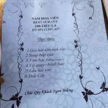 Thực đơn- Nhà Hàng Nam Hoa Viên Restaurant - Món Việt