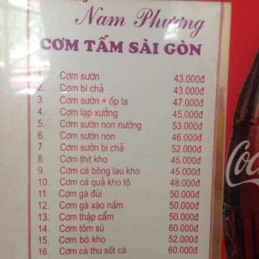Thực đơn- Quán Ăn Nam Phương - Cơm Tấm Sài Gòn - Tạ Quang Bửu