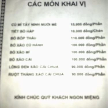 Thực đơn- Quán Ăn Bò Tơ Tây Ninh Năm Sánh - Nguyễn Oanh